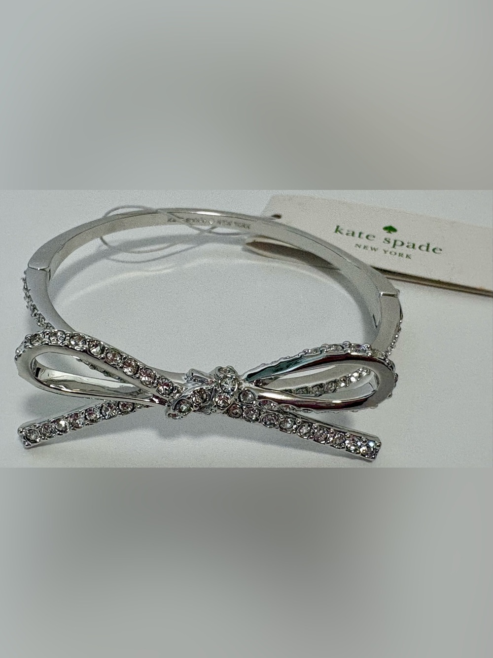 Kate Spade New York Crystal Bow Bangle Bracelet Silver NWT